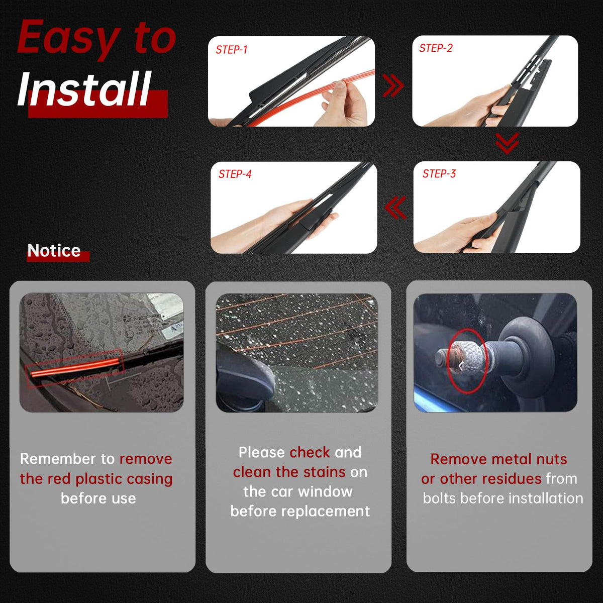 OTUAYAUTO kit laid out showing arm, blade, cover, and instruction manual for fast install
