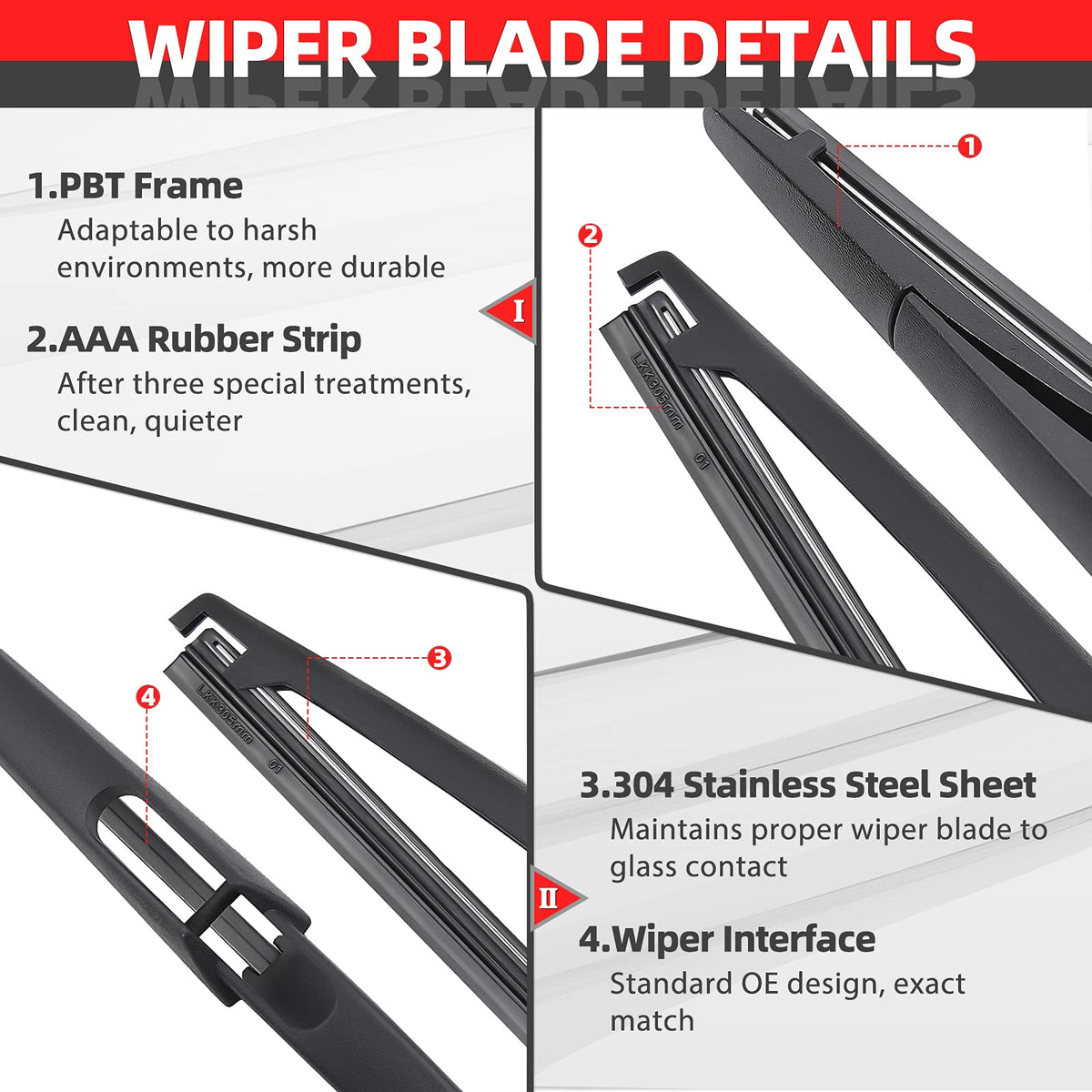 OTUAYAUTO blade edge close-up showing AAA natural rubber for smooth wipe