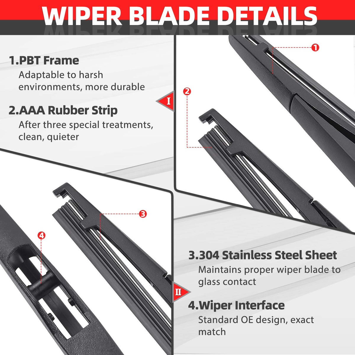 OTUAYAUTO blade edge detail showing AAA rubber profile for streak-free wiping
