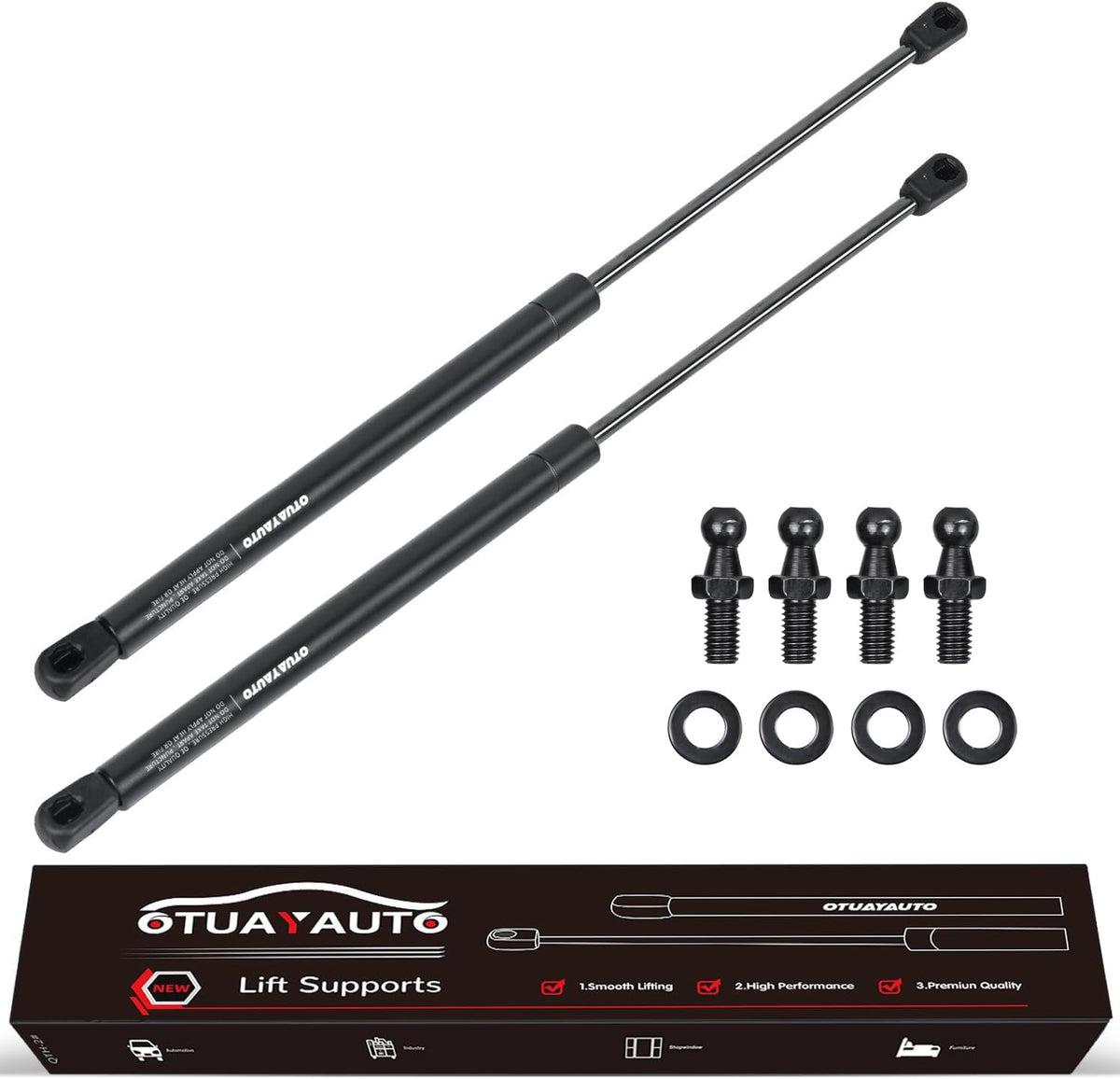 OTUAYAUTO front hood struts pack showing product and benefits