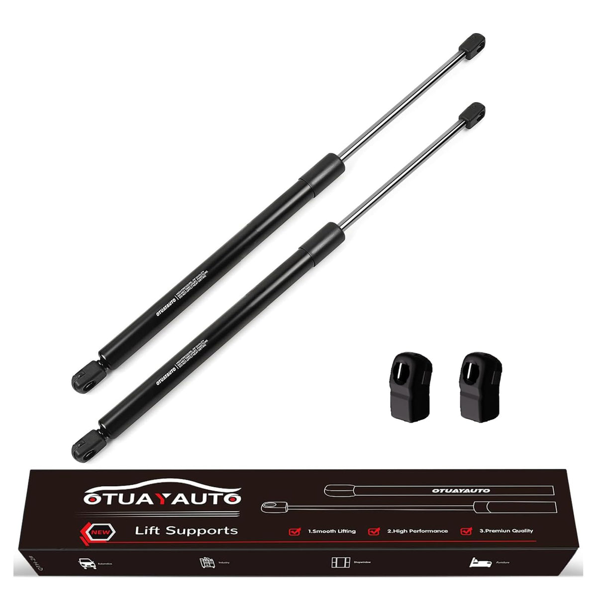 OTUAYAUTO front packaging showing hood struts and included pair for easy replacement