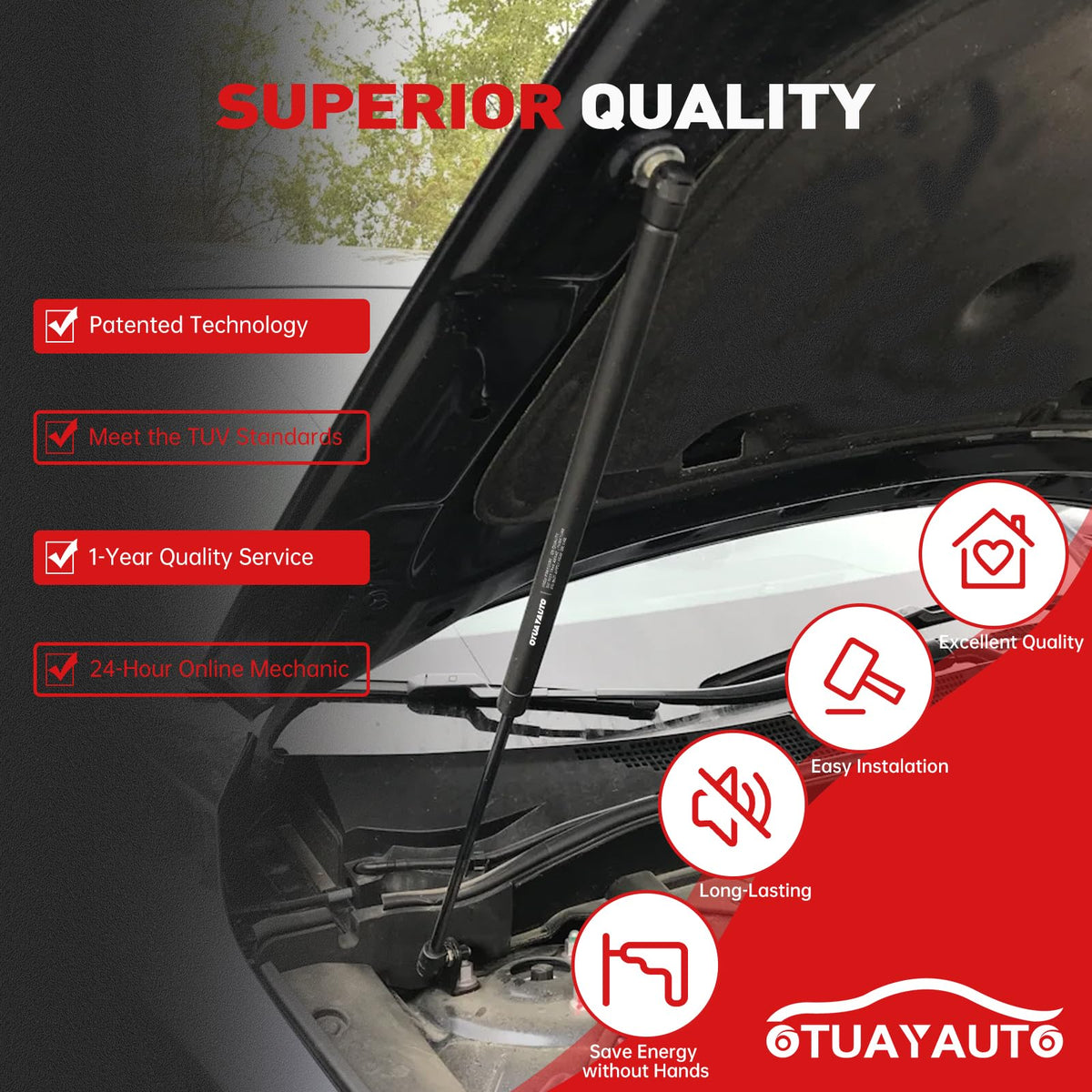 OTUAYAUTO strut next to ruler showing exact extended and compressed lengths