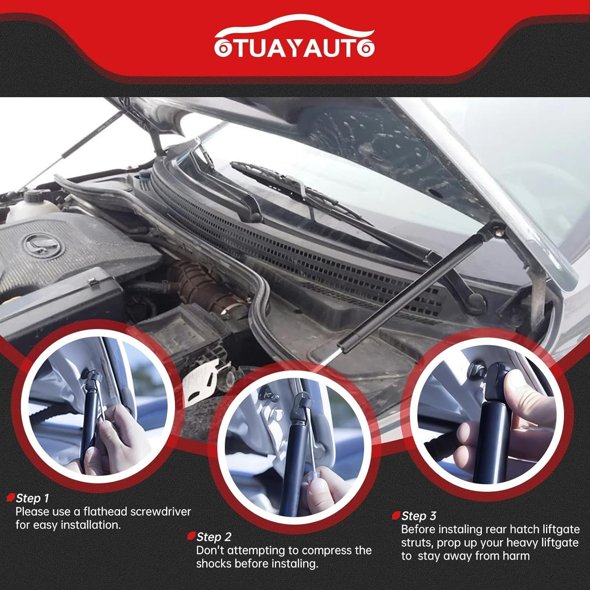 OTUAYAUTO installed hood struts in workshop setting demonstrating safer hood support