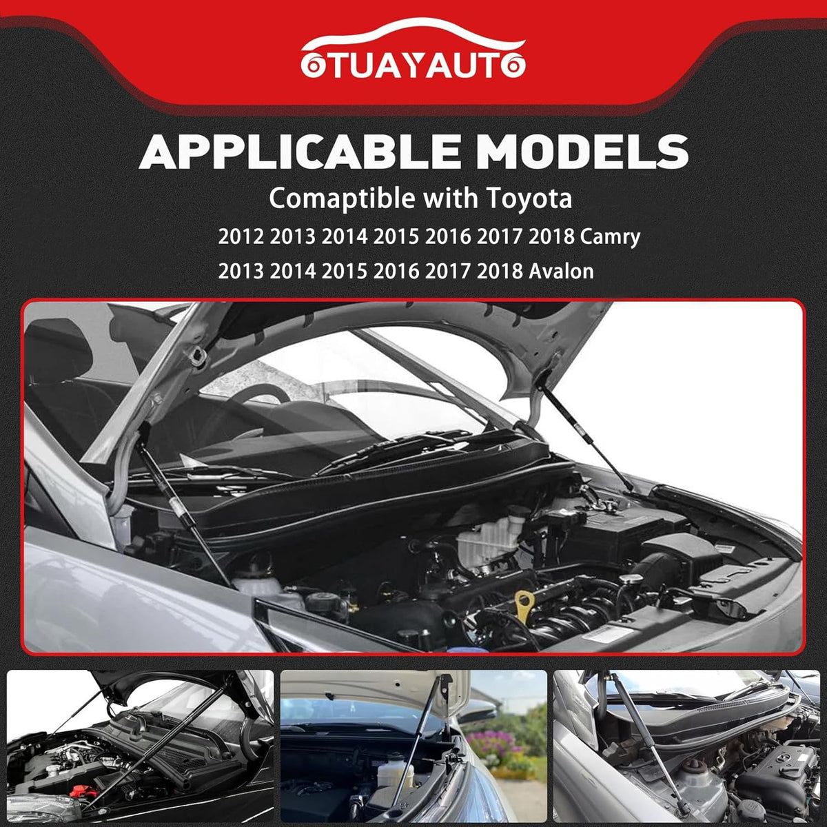 OTUAYAUTO hood strut mounted on car hood providing stable lift for safe engine access
