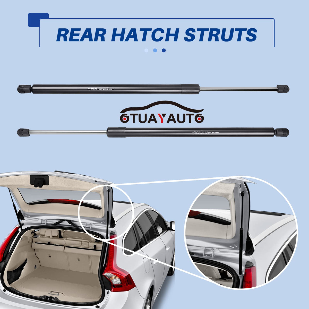 OTUAYAUTO packaged pair of rear hatch shocks displaying included two-piece replacement convenience
