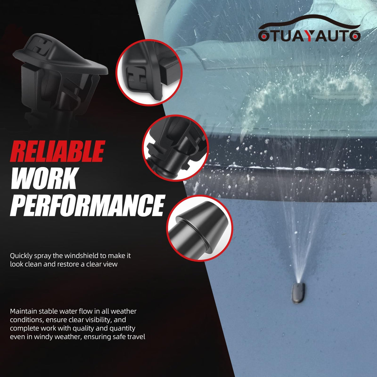 OTUAYAUTO washer spray pattern on windshield showing improved coverage