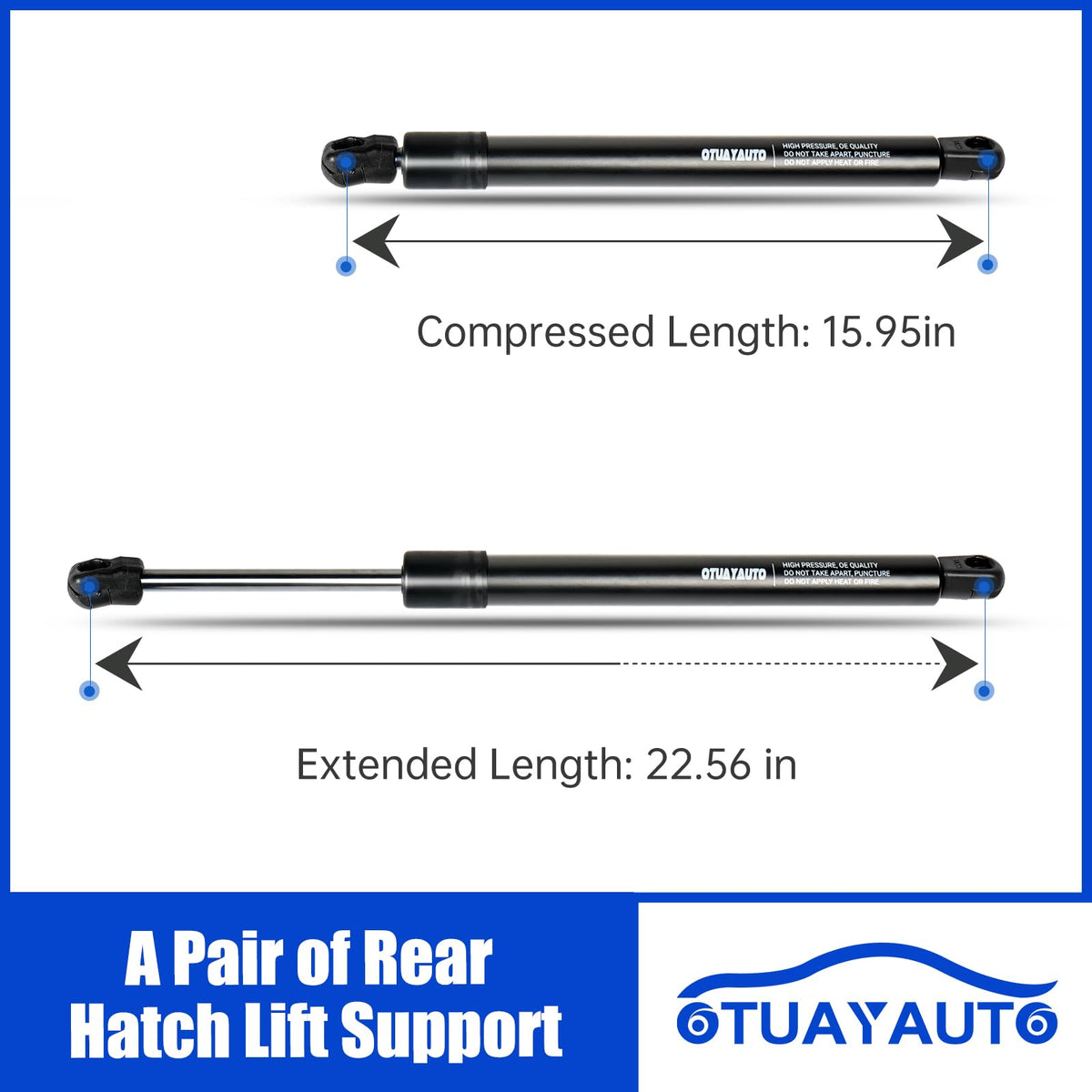 OTUAYAUTO measurement photo showing extended and compressed center-to-center lengths
