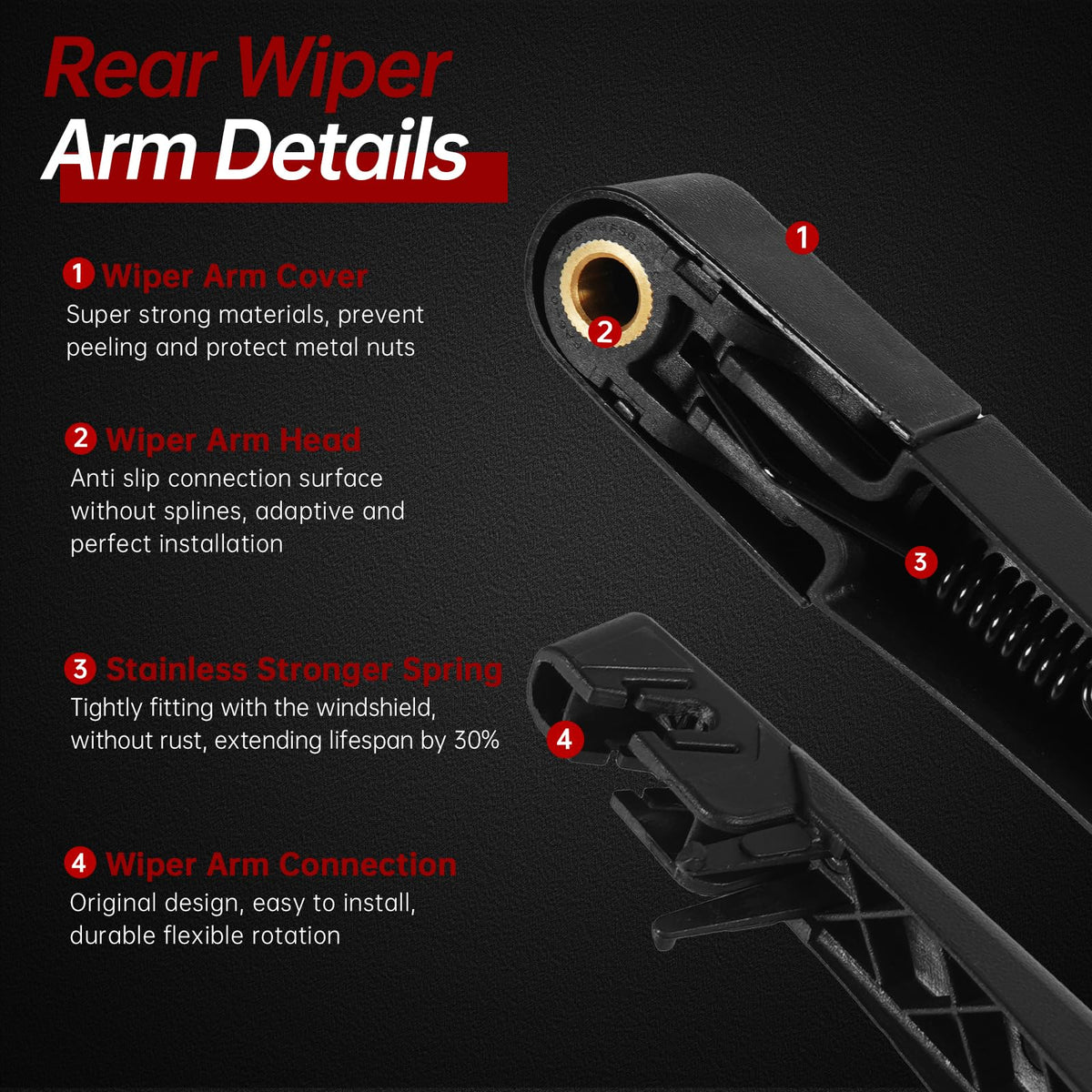 OTUAYAUTO wiper arm cover detail showing OEM-style finish and corrosion protection benefit