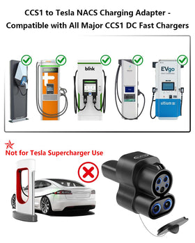 Otytkgo adapter plugged into a CCS1 public charger enabling fast charging on the go