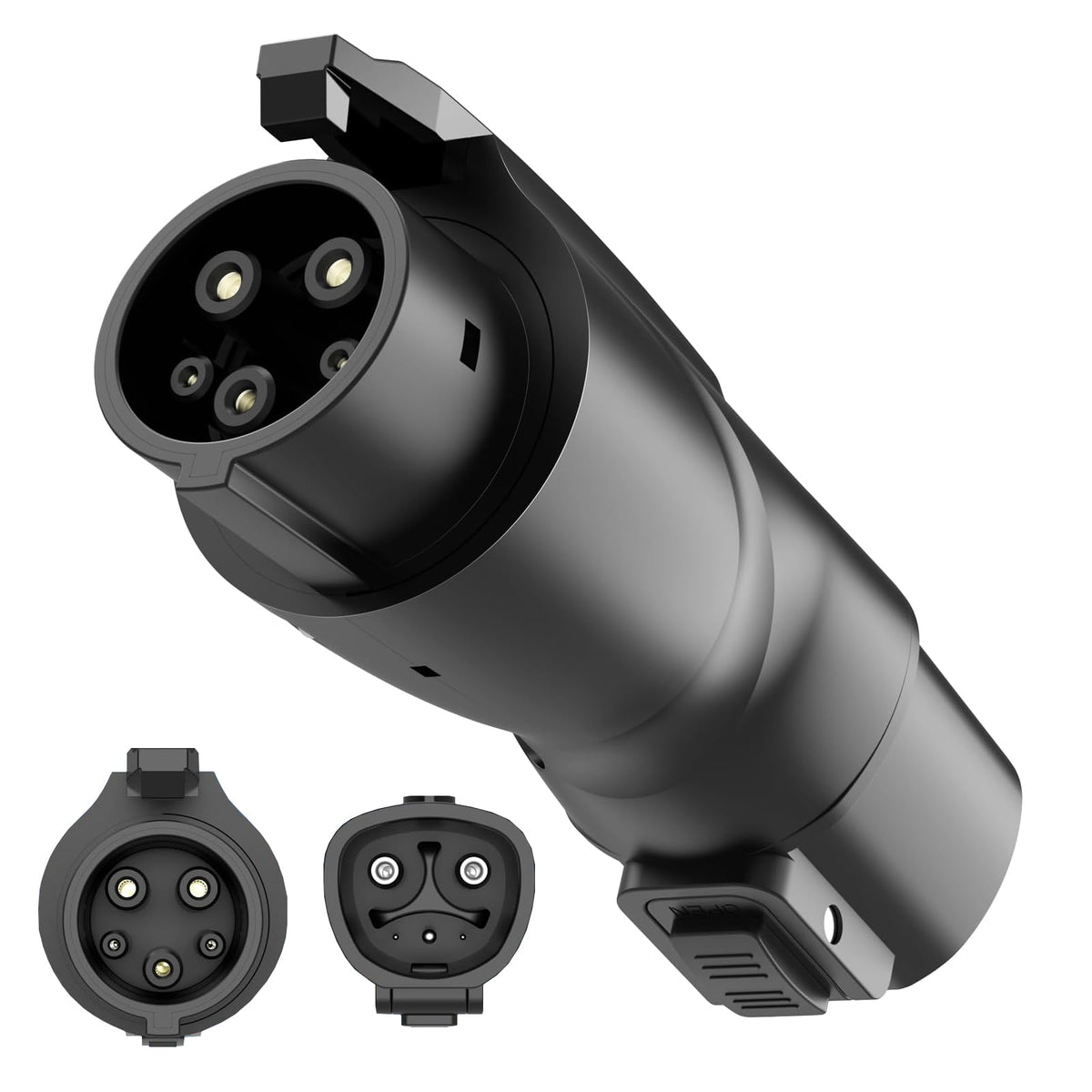 Otytkgo adapter front view showing NACS to J1772 conversion and secure fit advantage