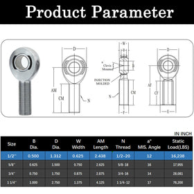 OUBULU rod end next to ruler showing 1/2 inch scale for accurate sizing