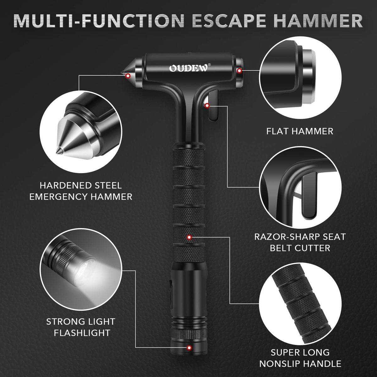 OUDEW close-up of aluminium handle texture for secure nonslip grip advantage