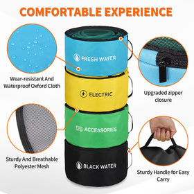 OULEME bag holding a coiled sewer hose to keep RV interior clean and odor-contained