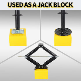 OULEME leveling blocks placed under an RV tire providing firm support on uneven ground benefit