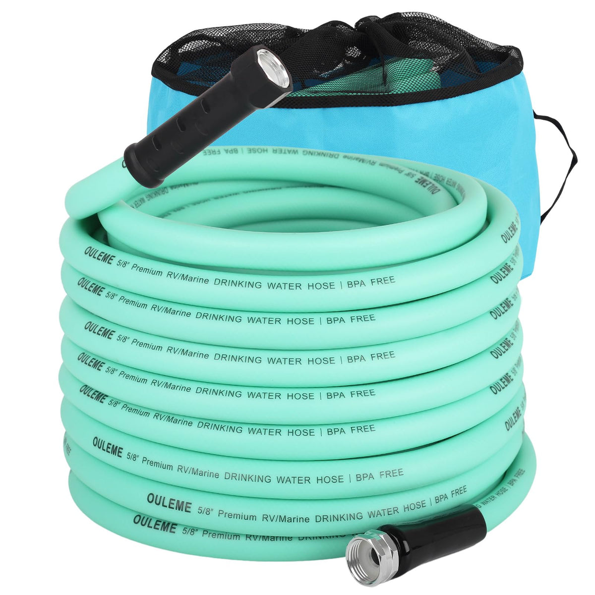 OULEME coiled 75ft hose front view showing length benefit