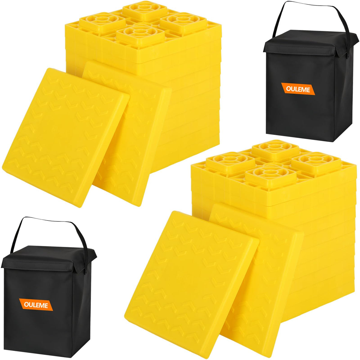 OULEME front view of 24-pack leveling blocks showing organized set and carry bag, easy transport benefit