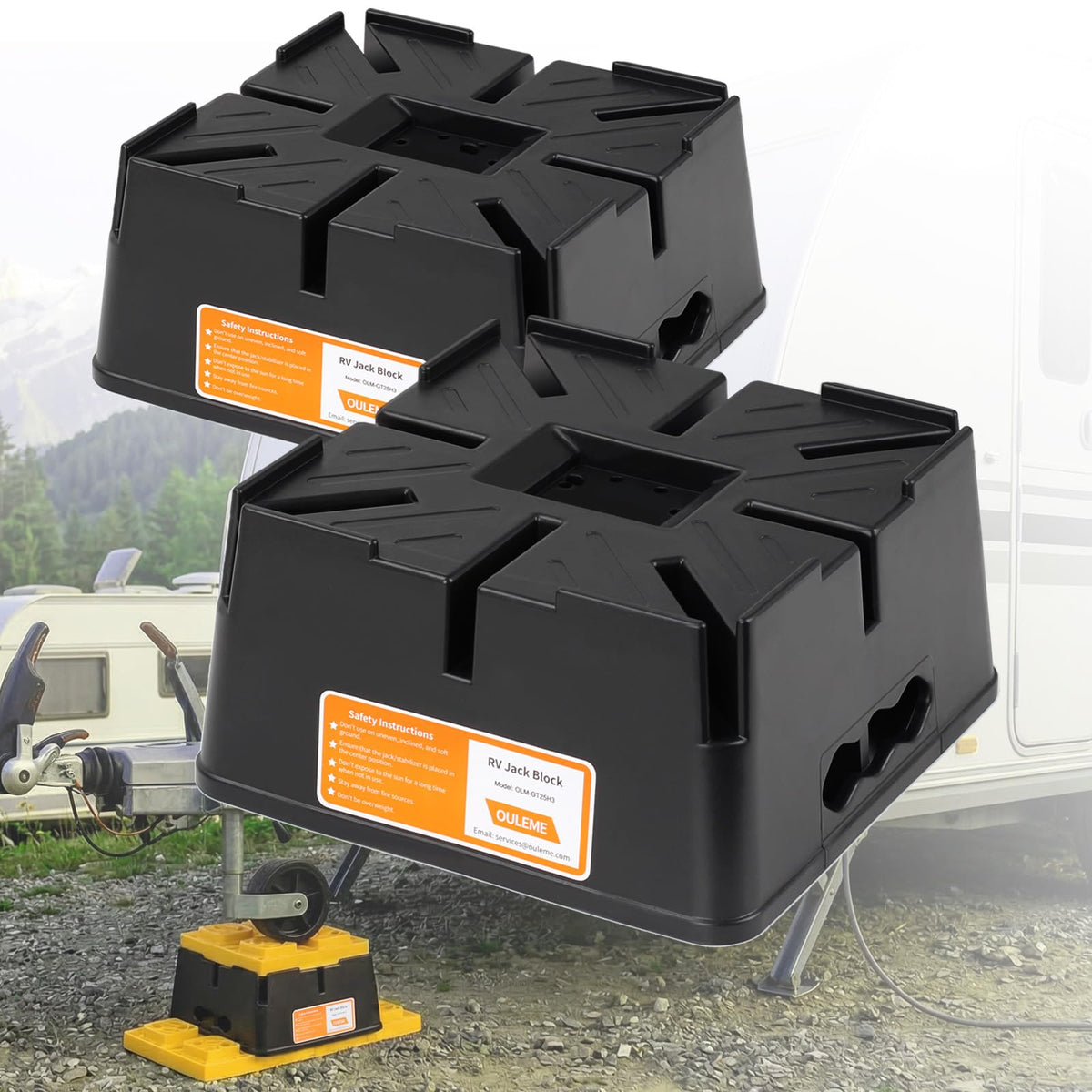 OULEME front view of two blocks showing sturdy footprint and stability benefit