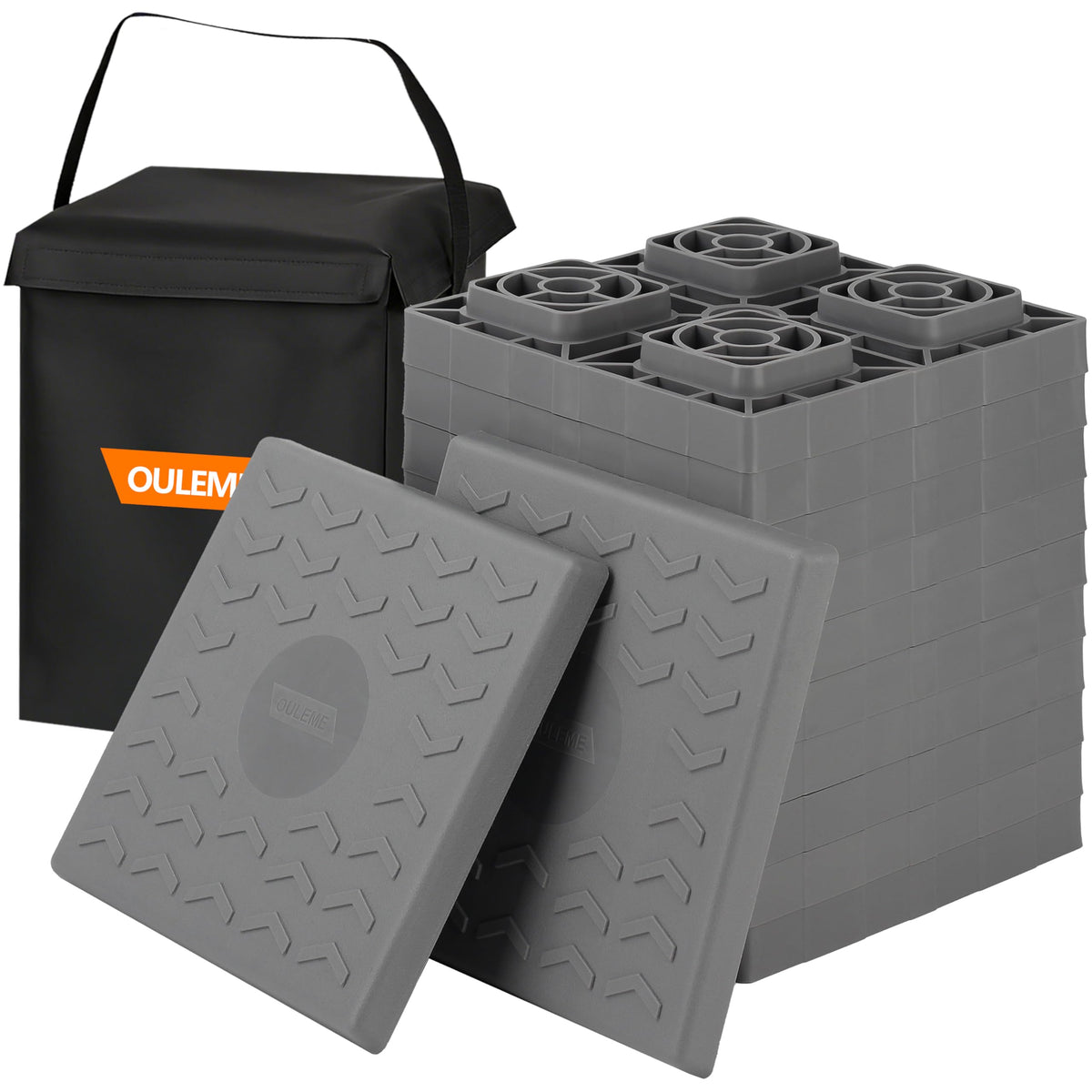 OULEME front stack of leveling blocks showing stable platform benefit