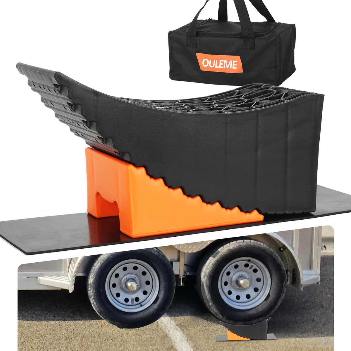 OULEME front view ramp showing integrated chock for secure lifting