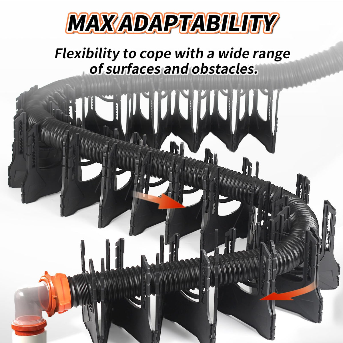OULEME side profile of adjustable stand showing height options for consistent drainage
