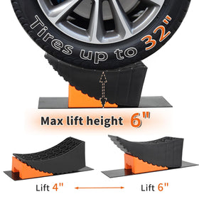 OULEME leveling block in use lifting a trailer tire for safe tandem-axle access