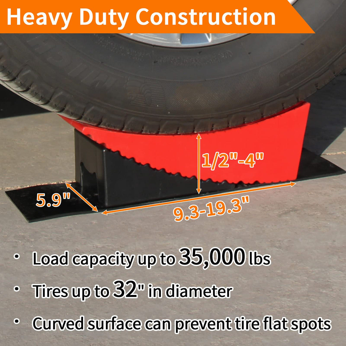OULEME in-use image with leveler under tandem trailer tire for fast leveling