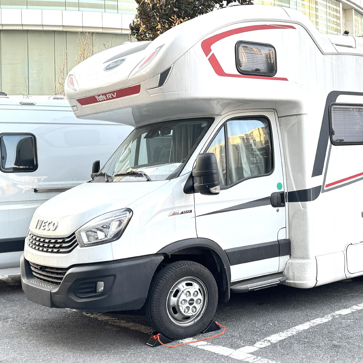OULEME chock at campsite showing outdoor weatherproof use benefit