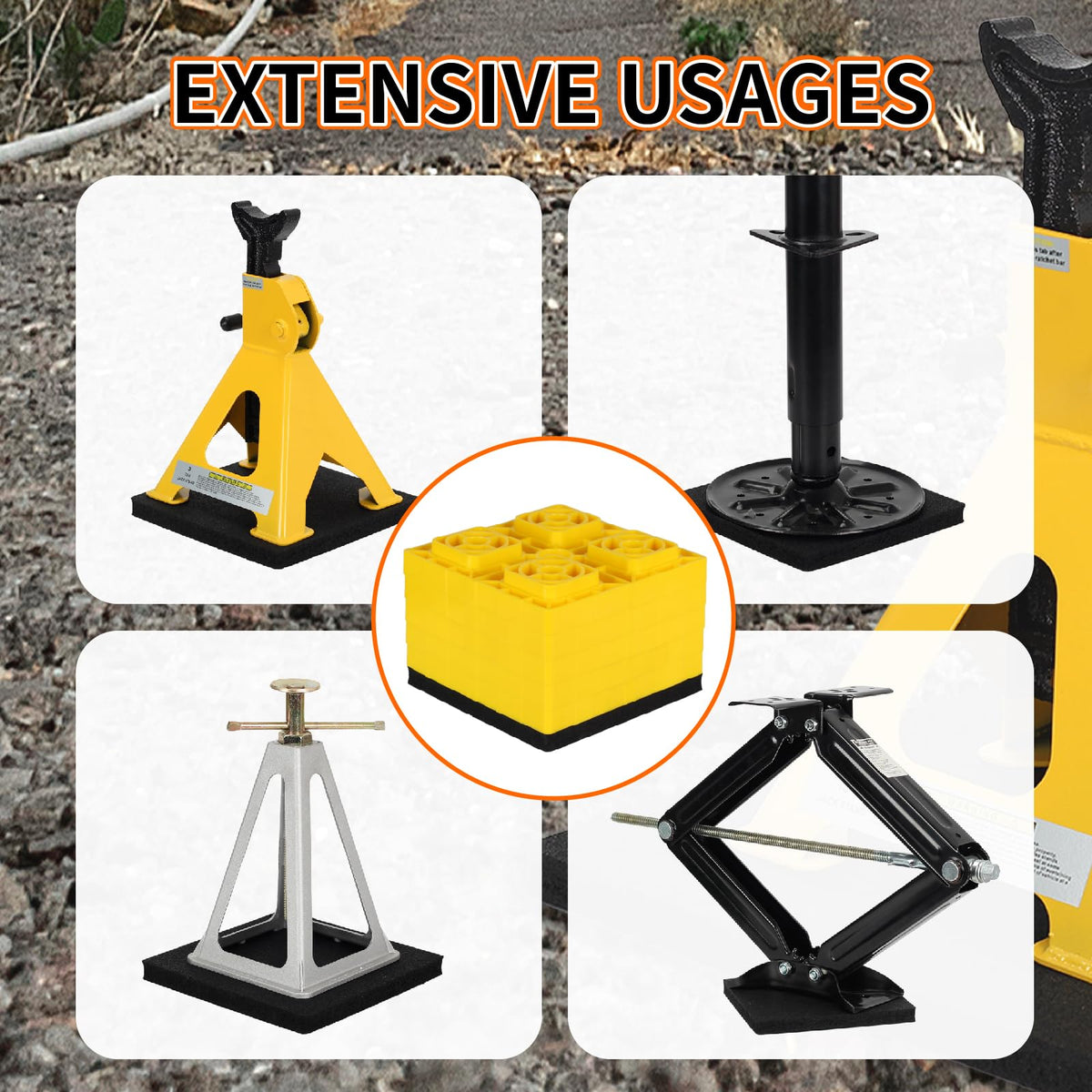 OULEME pad under trailer jack in use improving stability on gravel