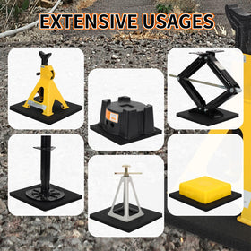 OULEME pad placed under RV jack demonstrating stability and protection
