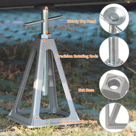 OULEME jacks installed under travel trailer illustrating reduced sway and safer entry benefit