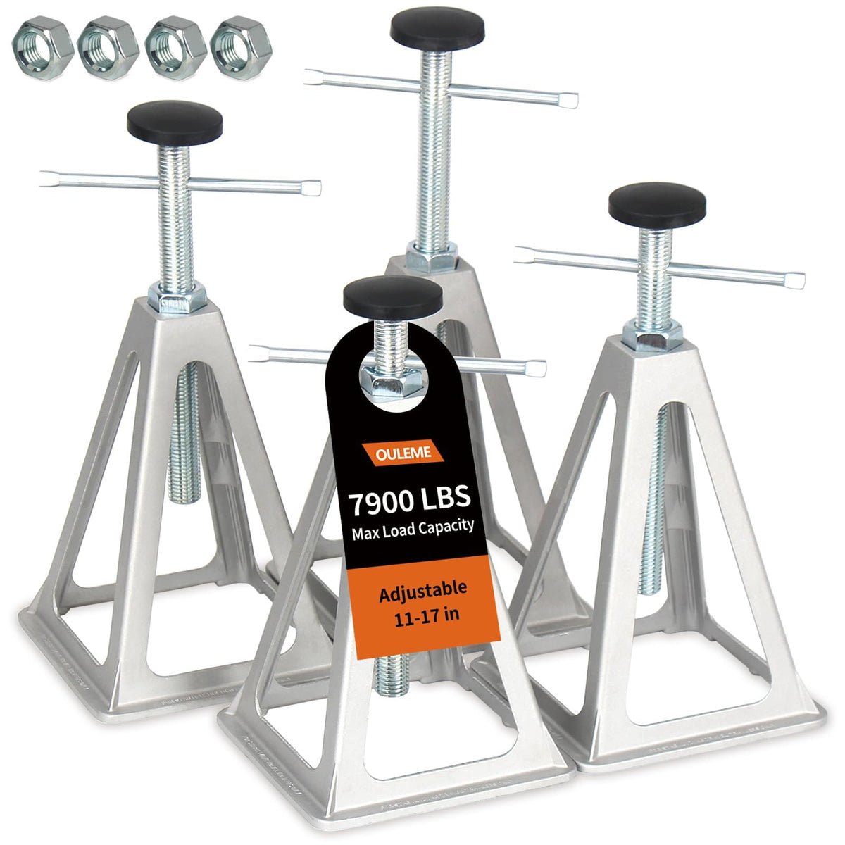 OULEME front view of four stabilizer jacks showing sturdy aluminum construction and stability benefit