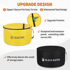 OULEME bag beside a ruler showing 18x10 inch capacity for long hoses and cords