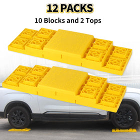 OULEME stacked blocks under RV jack demonstrating safe, level support