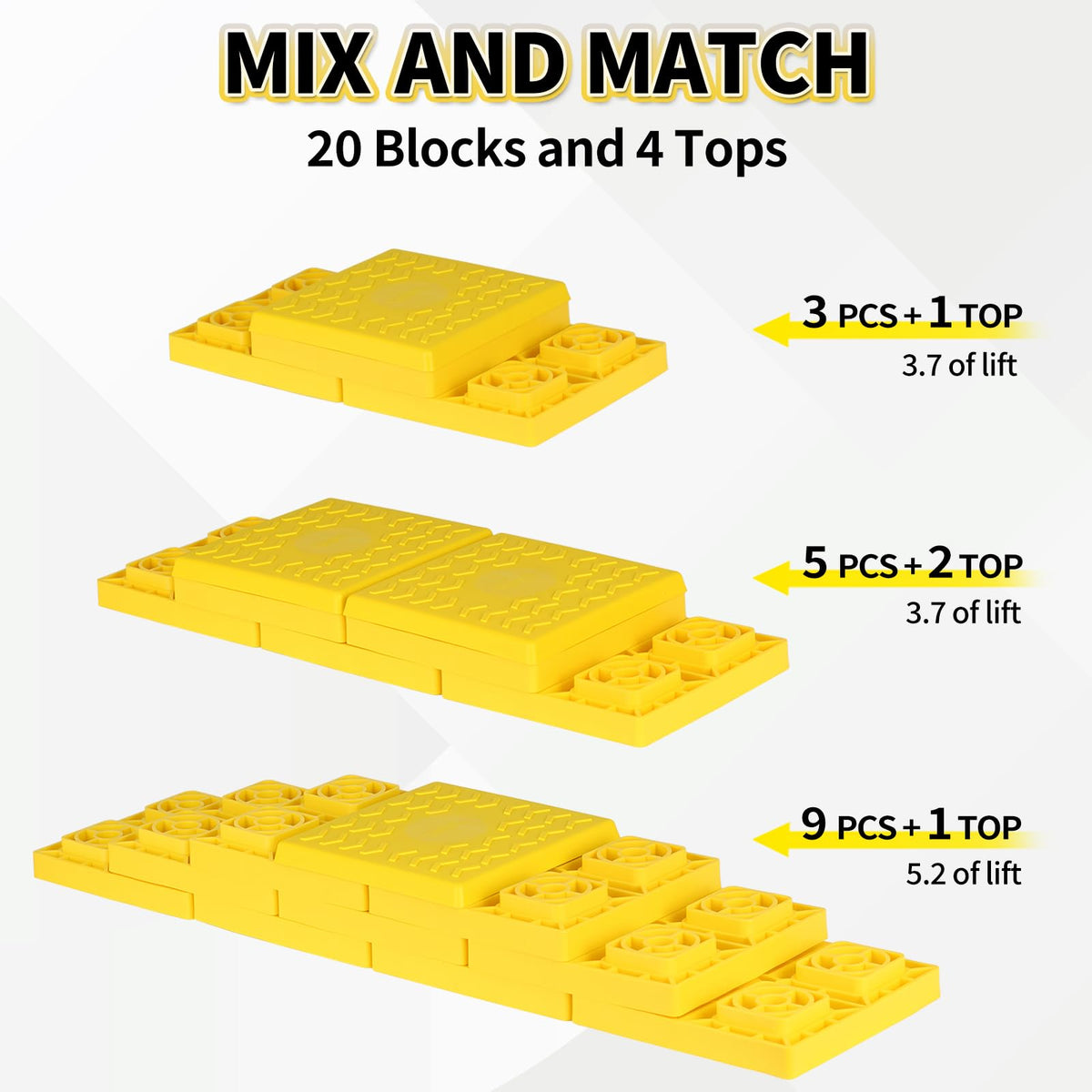 OULEME stacked blocks side profile demonstrating stable incremental height adjustment benefit
