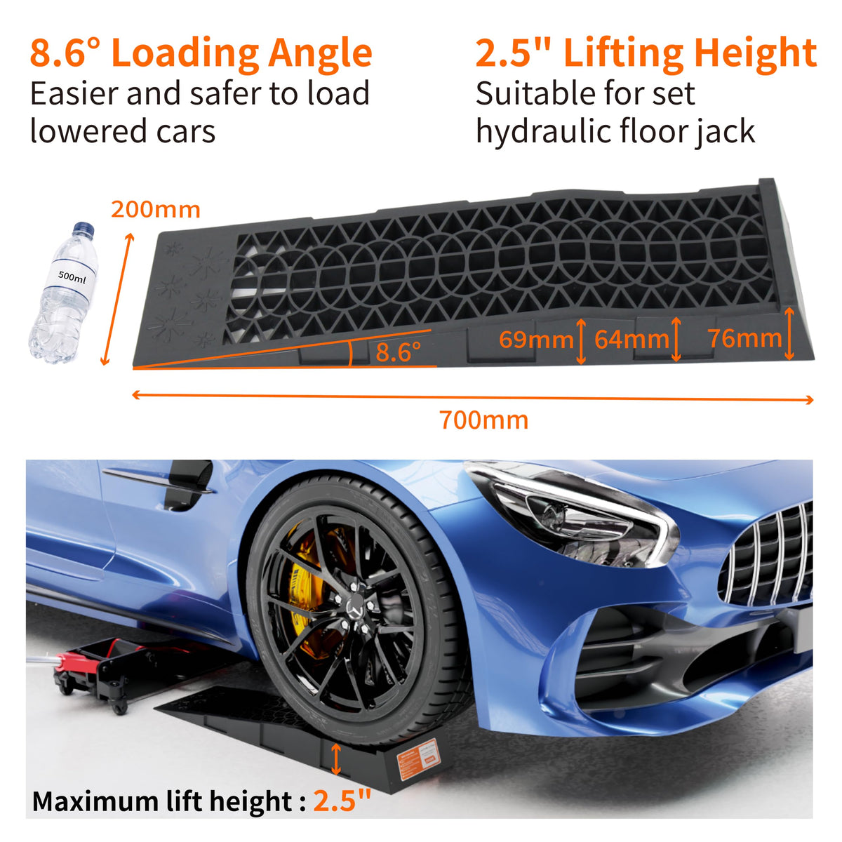 OULEME close-up of textured ramp surface for better tire traction and safety