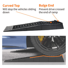 OULEME ramps with floor jack and drain pan demonstrating service use benefit