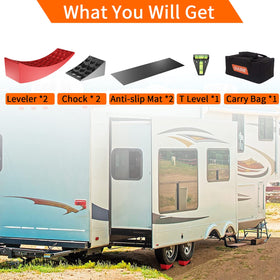 OULEME wheel chock angle image illustrating secure wheel locking for stable campsite setup
