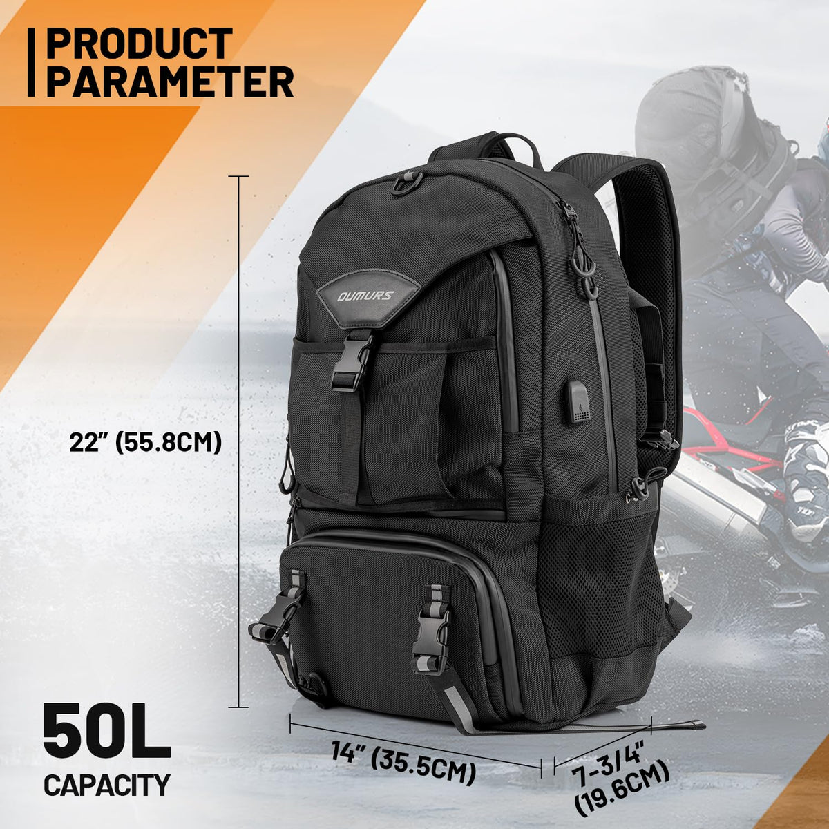 Oumurs ventilated back panel and padded straps improving comfort