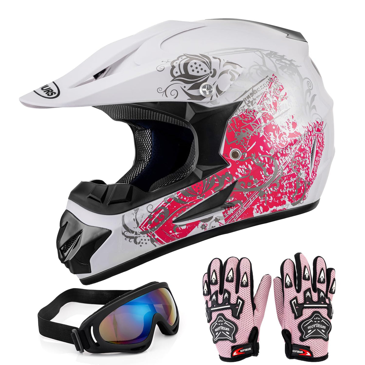 Oumurs front profile helmet with goggles showing protection and visibility