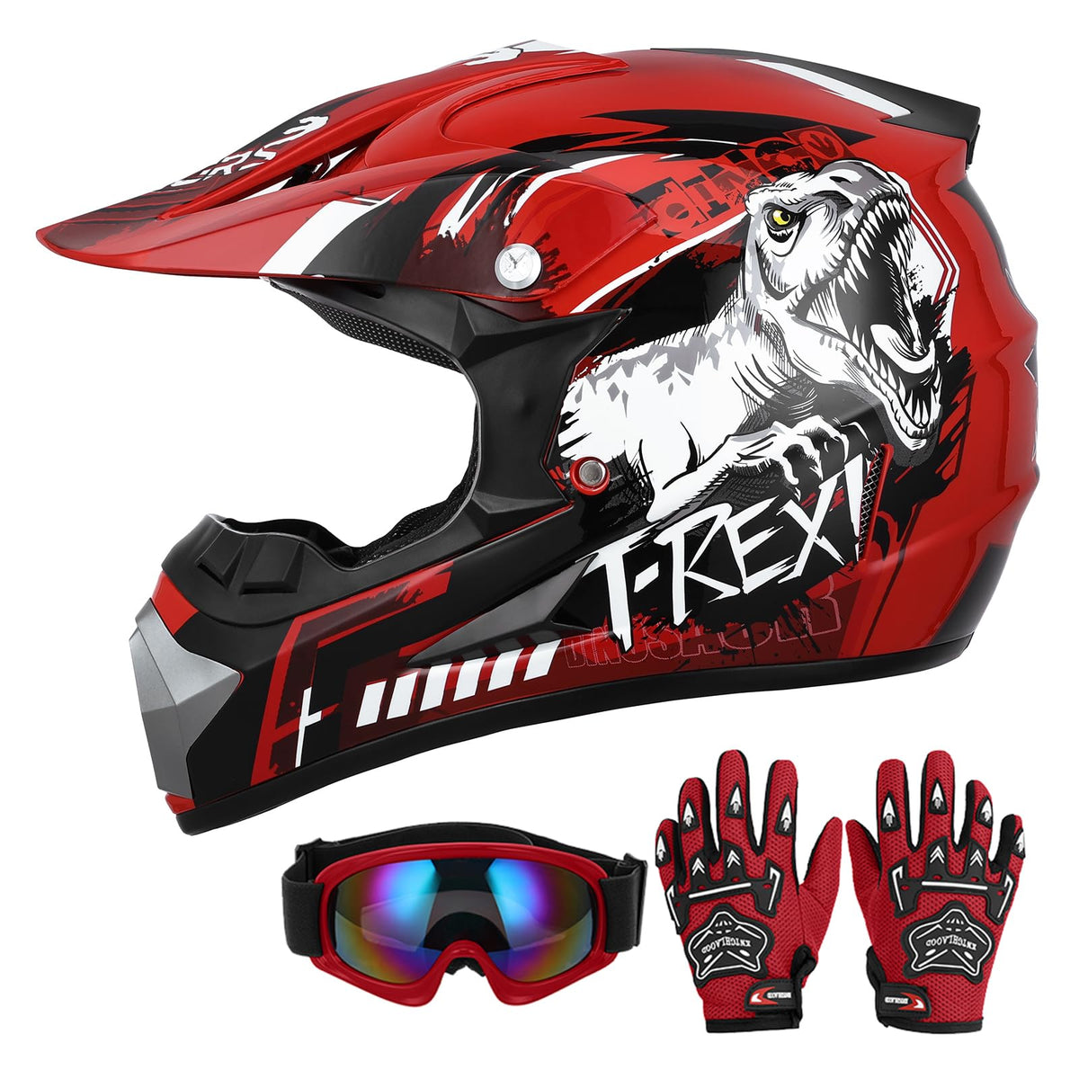Oumurs front view helmet with goggles and gloves showing complete kit benefit