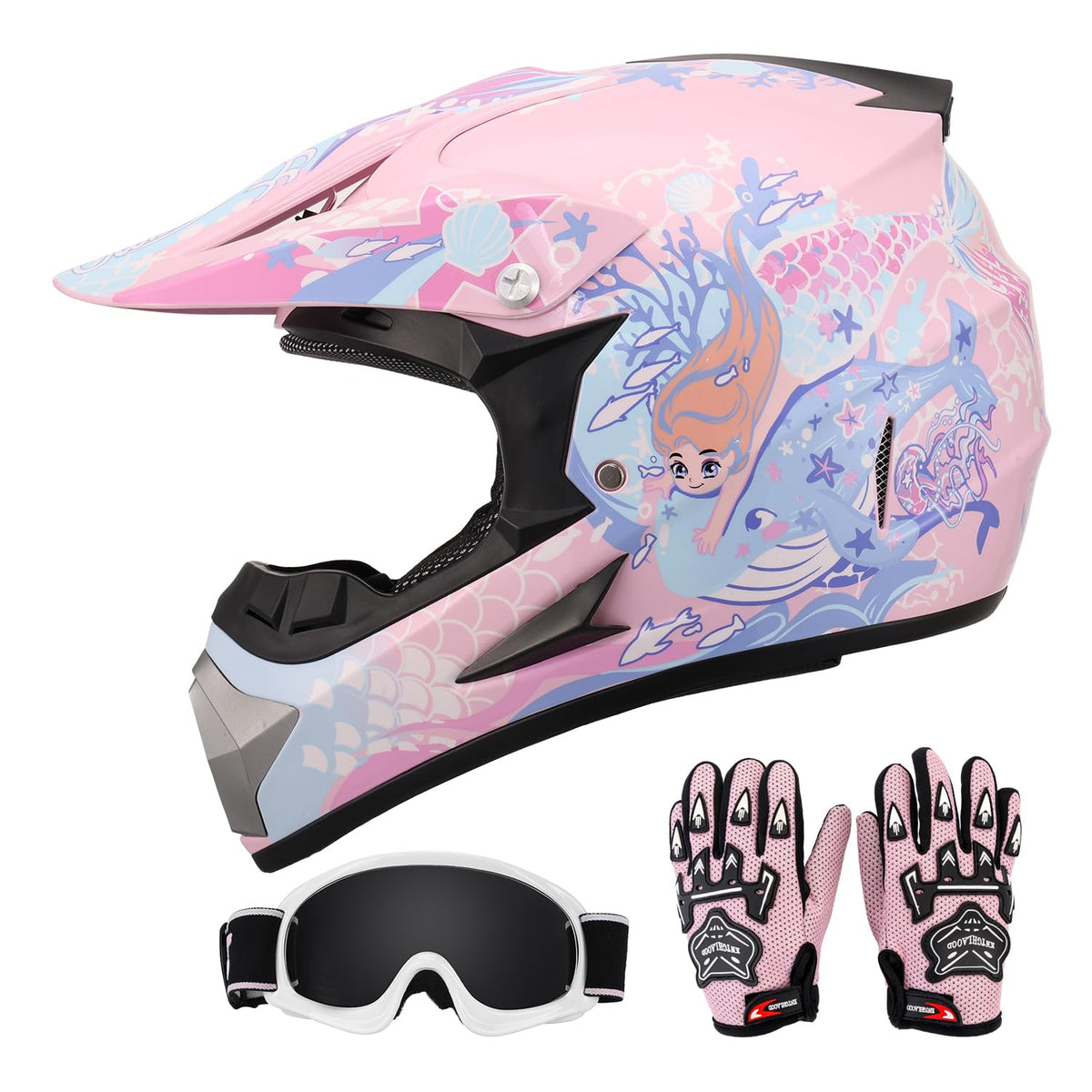 Oumurs front view helmet with goggles showing full-face protection and visibility