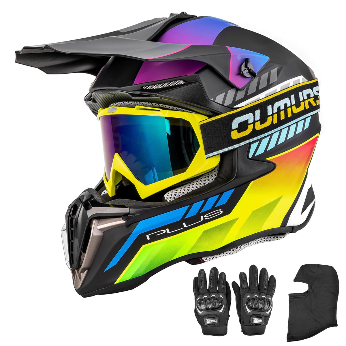 Oumurs helmet front view showing visor and venting for improved comfort