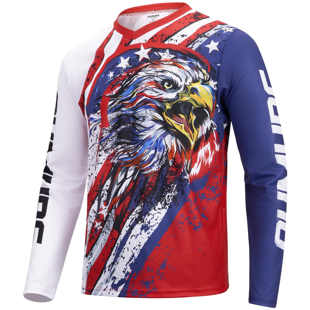 Oumurs front view red jersey showing bold graphics and visibility