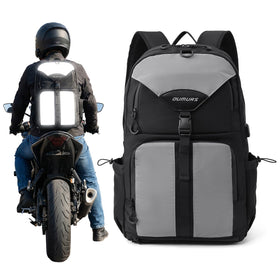 Oumurs front view showing organized pockets and commuter-ready silhouette