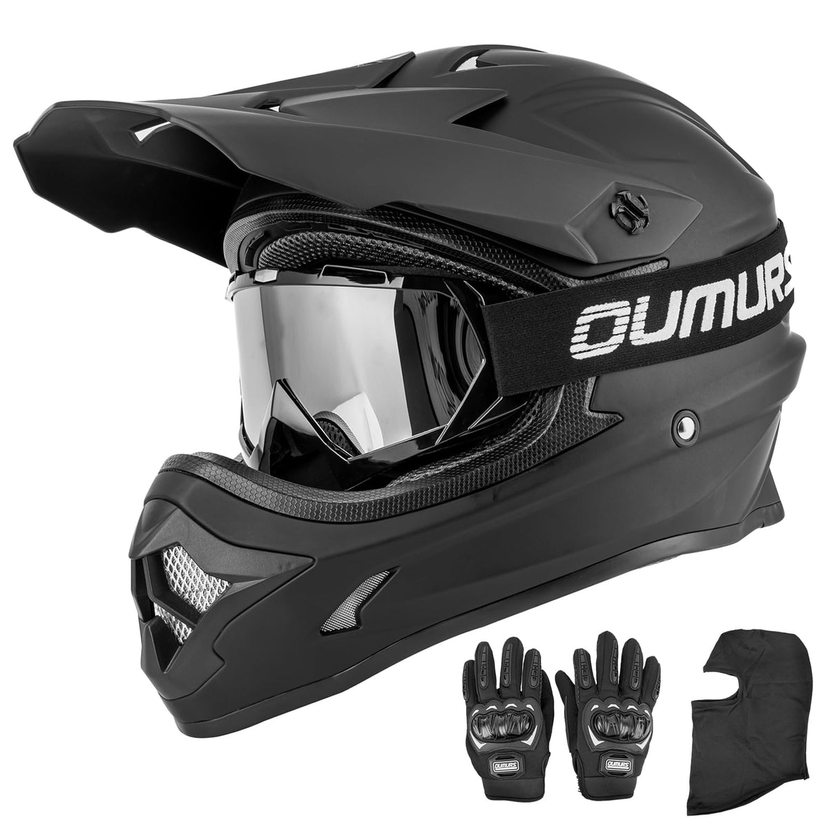 Oumurs matte black helmet front view showing secure fit and DOT safety