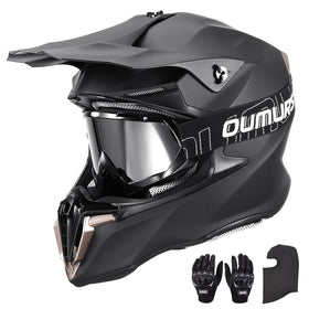 Oumurs helmet front view showing matte black finish and secure fit benefit