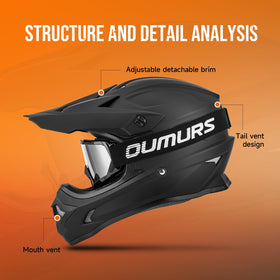 Oumurs helmet side view highlighting adjustable sun visor for glare control