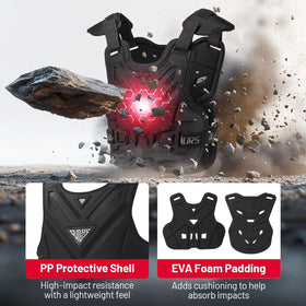 Oumurs chest protector in use on dirt bike rider for trail protection