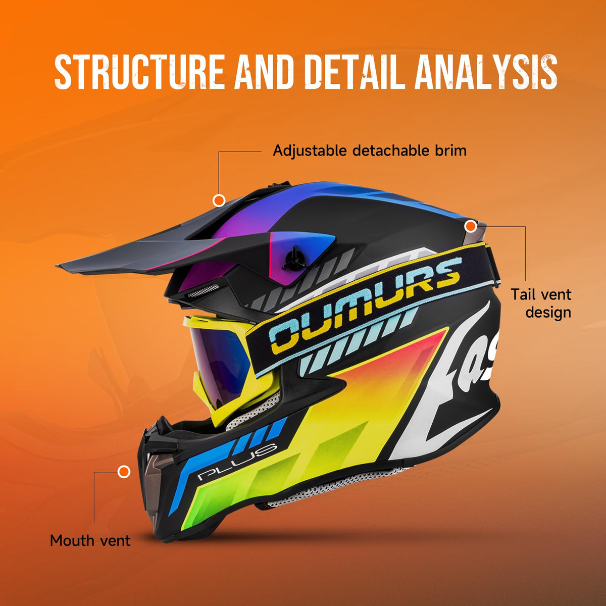 Oumurs face mask and strap detail blocking wind and dust while riding