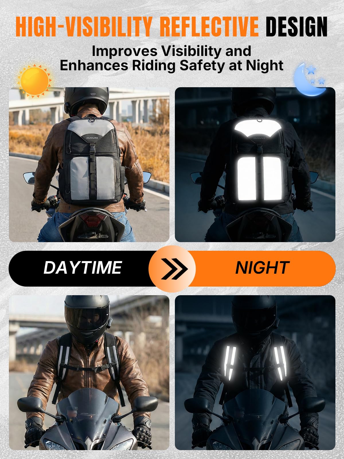 Oumurs reflective panels detail improving night-time visibility for riders